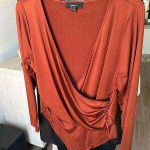 Forever 21 Orange Long Sleeve Wrap Bodysuit